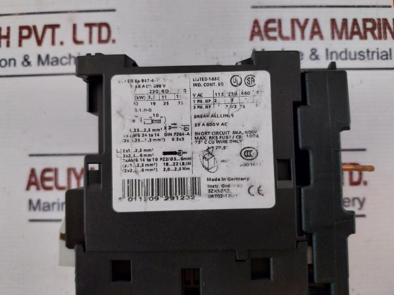 Siemens 3Rt1026-3B 0 Power Contactor W/ 3Rh1921-2Ha22 Auxiliary Switch Block