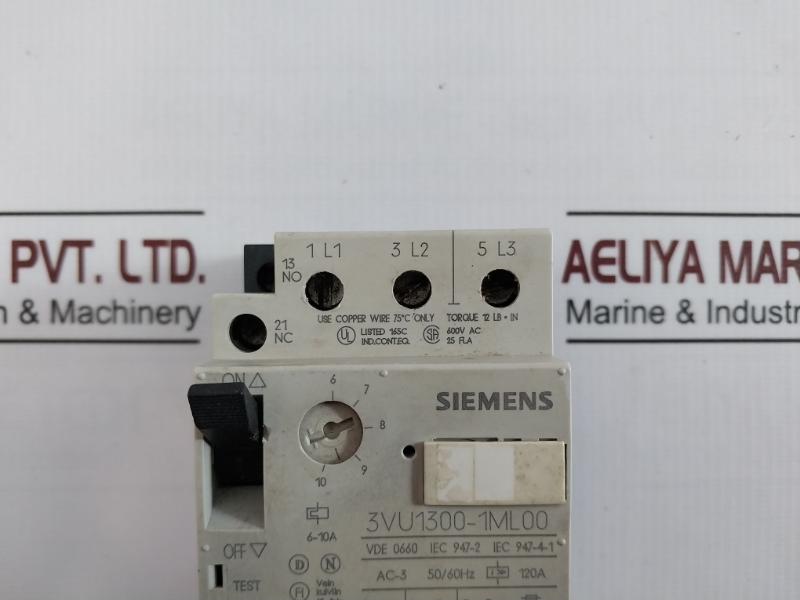 Siemens 3vu1300-1ml00 Motor Protection Circuit Breaker G/9242a111 50/60hz 120a A