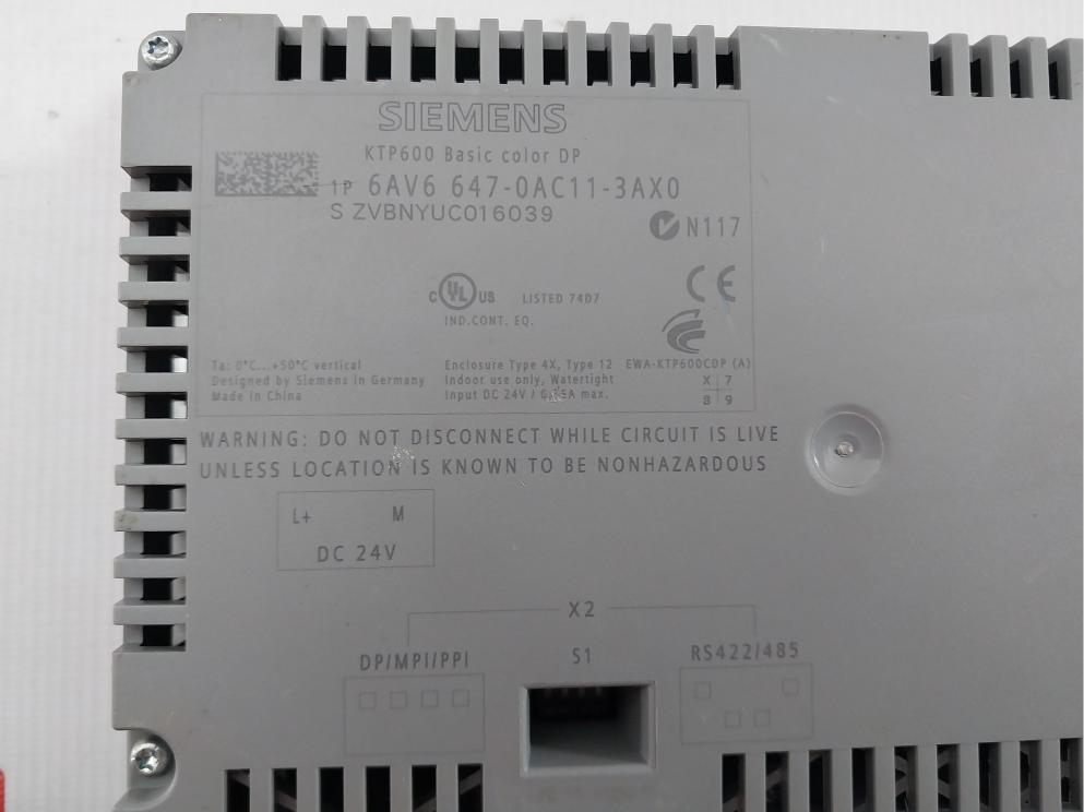6Av6 647-0Ac11-3Ax0 Hmi Touch Panel Siemens Dc 24V/0.35A