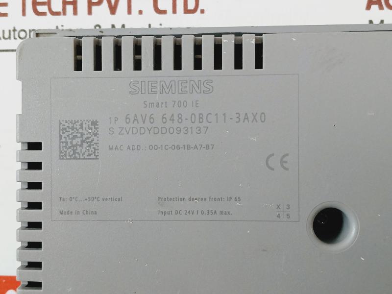 Siemens 6AV6 648-0BC11-3AX0 Smart Line 700 IE Touch Panel 24VDC