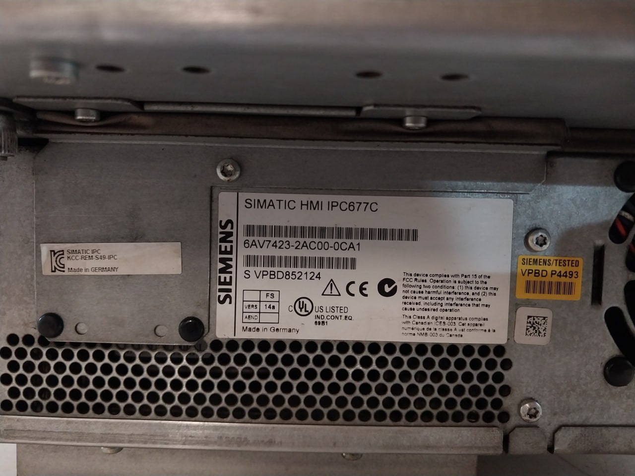 Siemens 6Av7423-2Ac00-0Ca1 Simatic Hmi Ipc6 Panel Pc Rev K7 150W