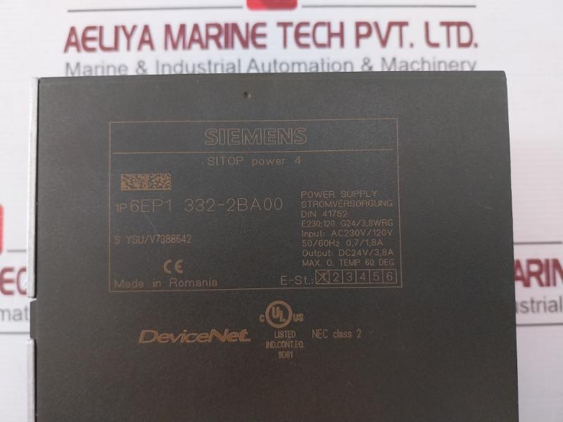 Siemens 6Ep1 332-2Ba00 Sitop Power 4 Stabilized Power Supply Unit Dc 24V/3.8A