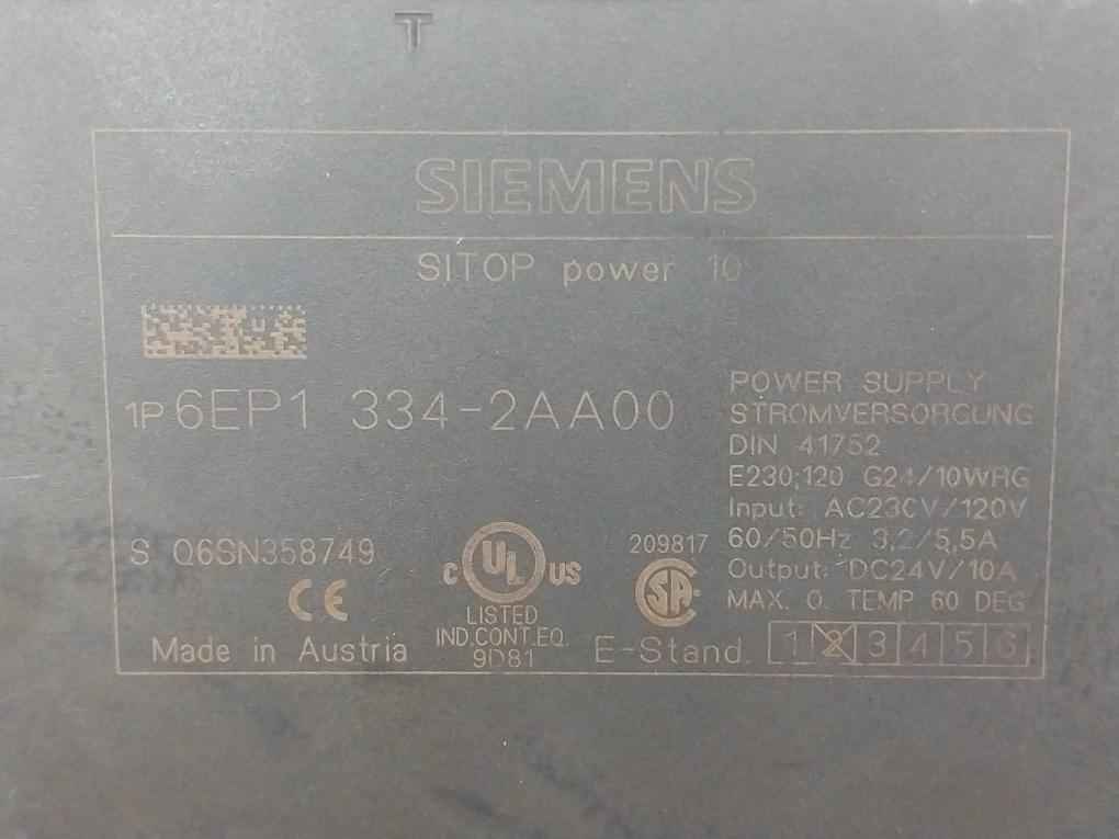 Siemens 6Ep1334-2Aa00 Sitop Power 10 Power Supply 24Vdc 10A 230/120Vac