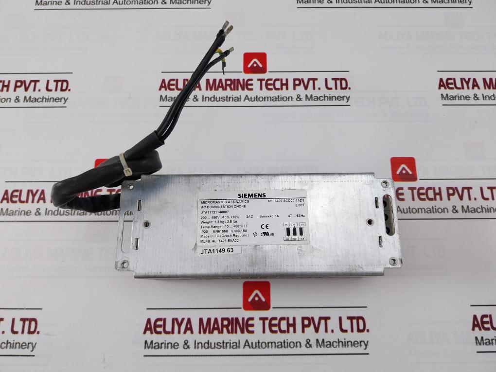 Siemens 6Se6400-3Cc00-4Ad3 Micromaster 4 Line Reactor 47-63Hz