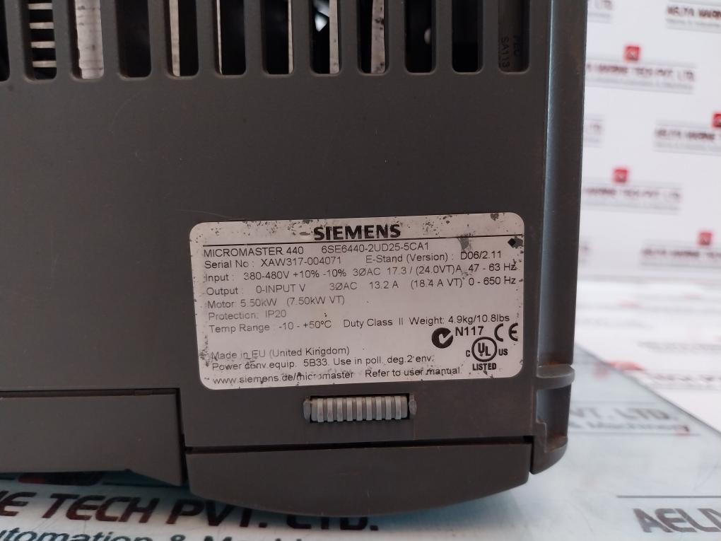 Siemens 6Se6440-2Ud25-5Ca1 Micromaster 440 Inverter Ip20
