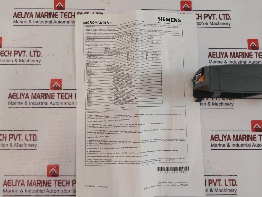 Siemens Ag 6se6400-1pb00-0aa0 Micromaster 4 Profibus Module Ip20