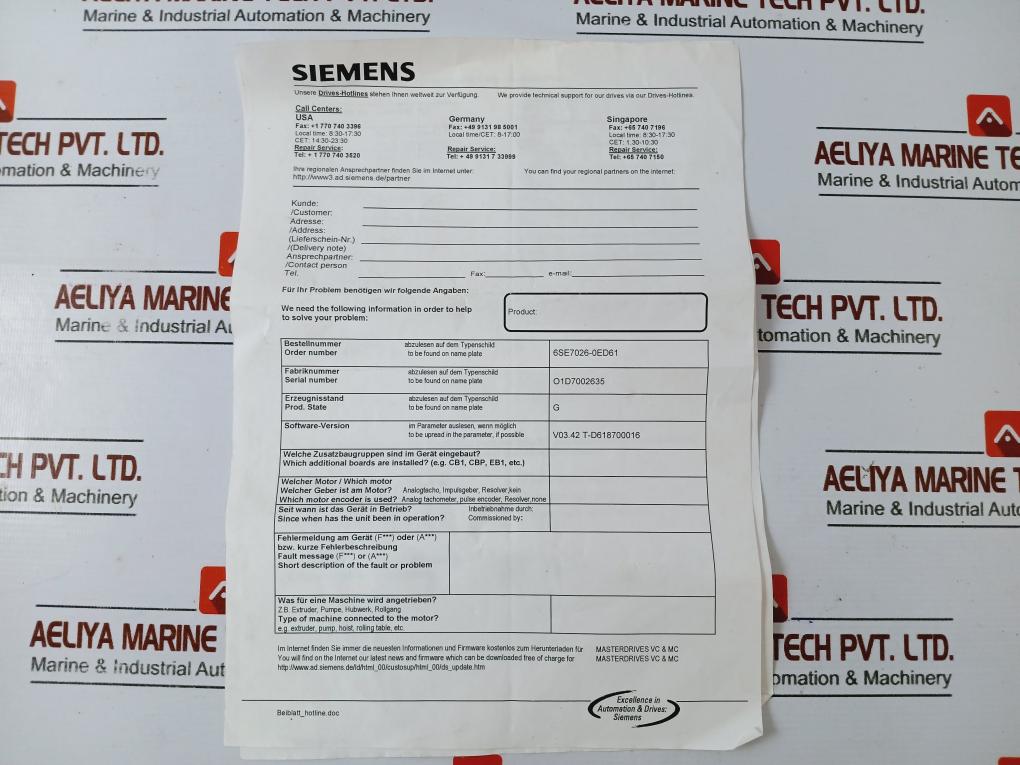 Siemens 6Sy7000-0Ad27 Simovert Masterdrive Drive Monitor V5.4 Sp2