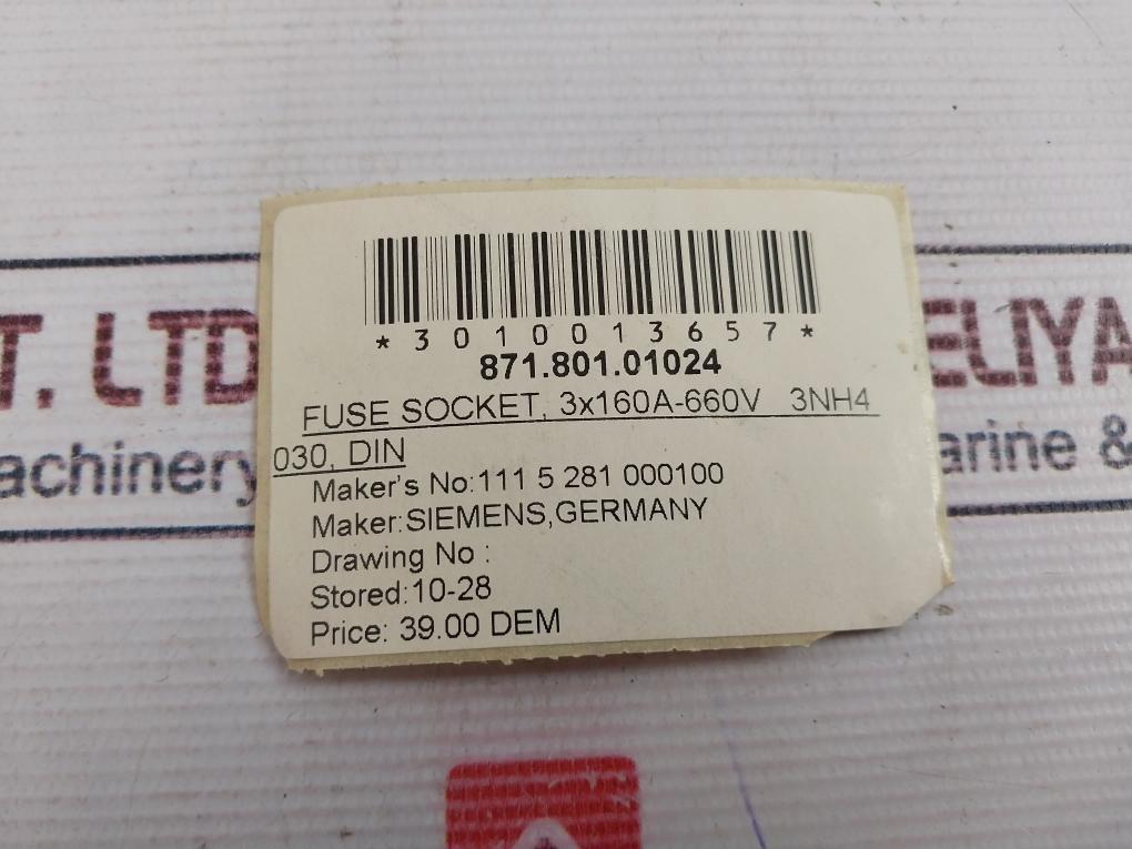Siemens Gr.00 3Nh4 030 Fuse Holder 160A/~690V 8710101024