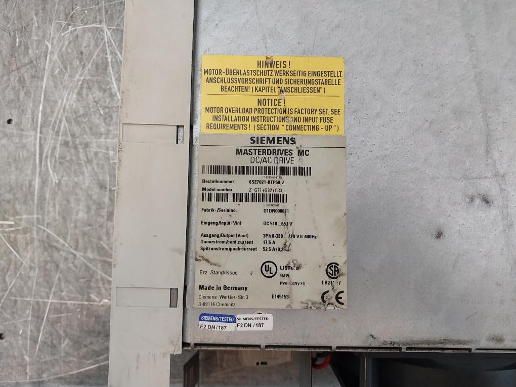 Siemens Masterdrive Mc 6Se7021-8Tp50 Dc/Ac Drive Inverter 6Se7021-8Tp50-z