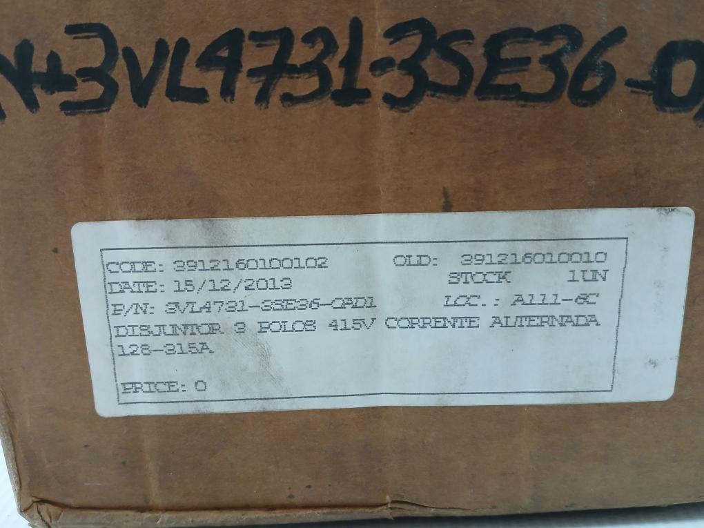 Siemens Molded Case Circuit Breaker 480V 75Ka 50/60Hz Part No 3Vl4740-3Aa36-0Aa0