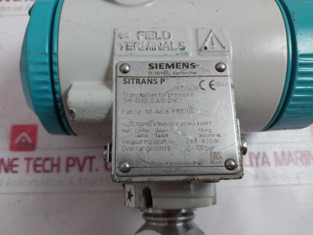 Siemens Sitrans P 7Mf4033-1Ea10-2Nc1 Pressure Transmitter 4-20Ma Hart Ip65
