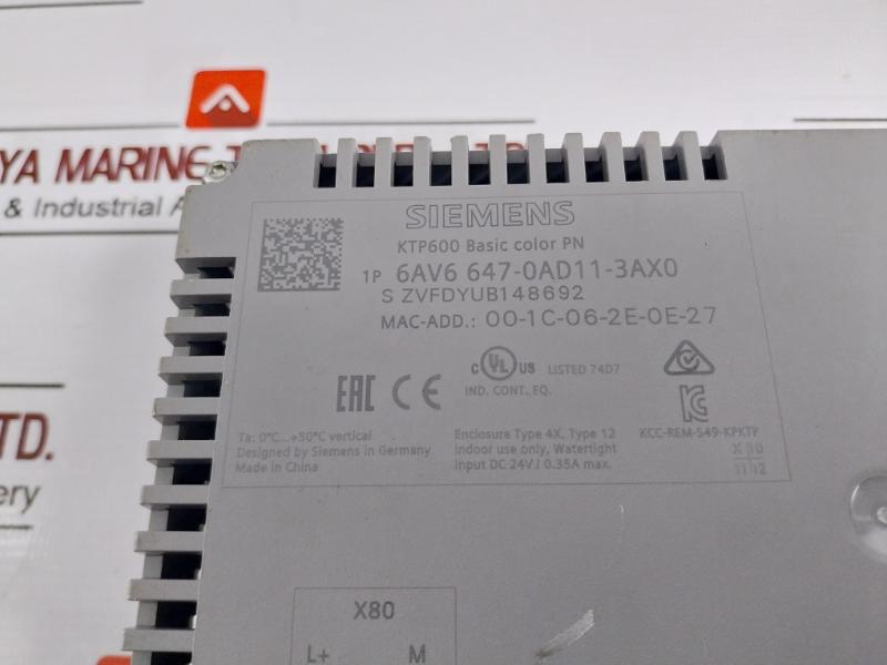Siemens 6Av6 647-0Ad11-3Ax0 Simatic Ktp600 Basic Color Panel Key/Touch Operation