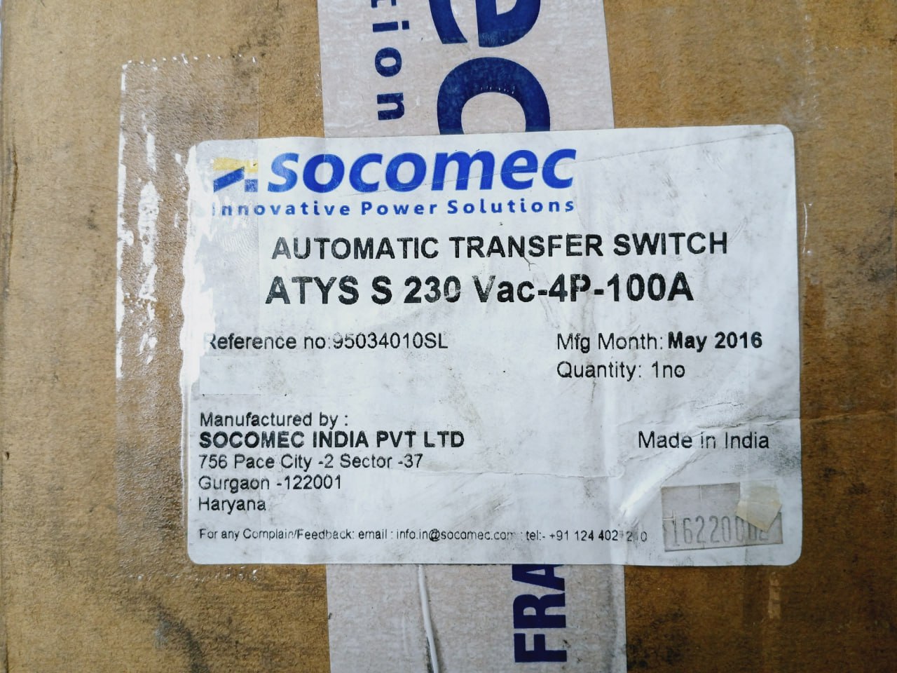 Socomec 95034010 Remotely Operated Transfer Switch 95034010sl 50/60hz