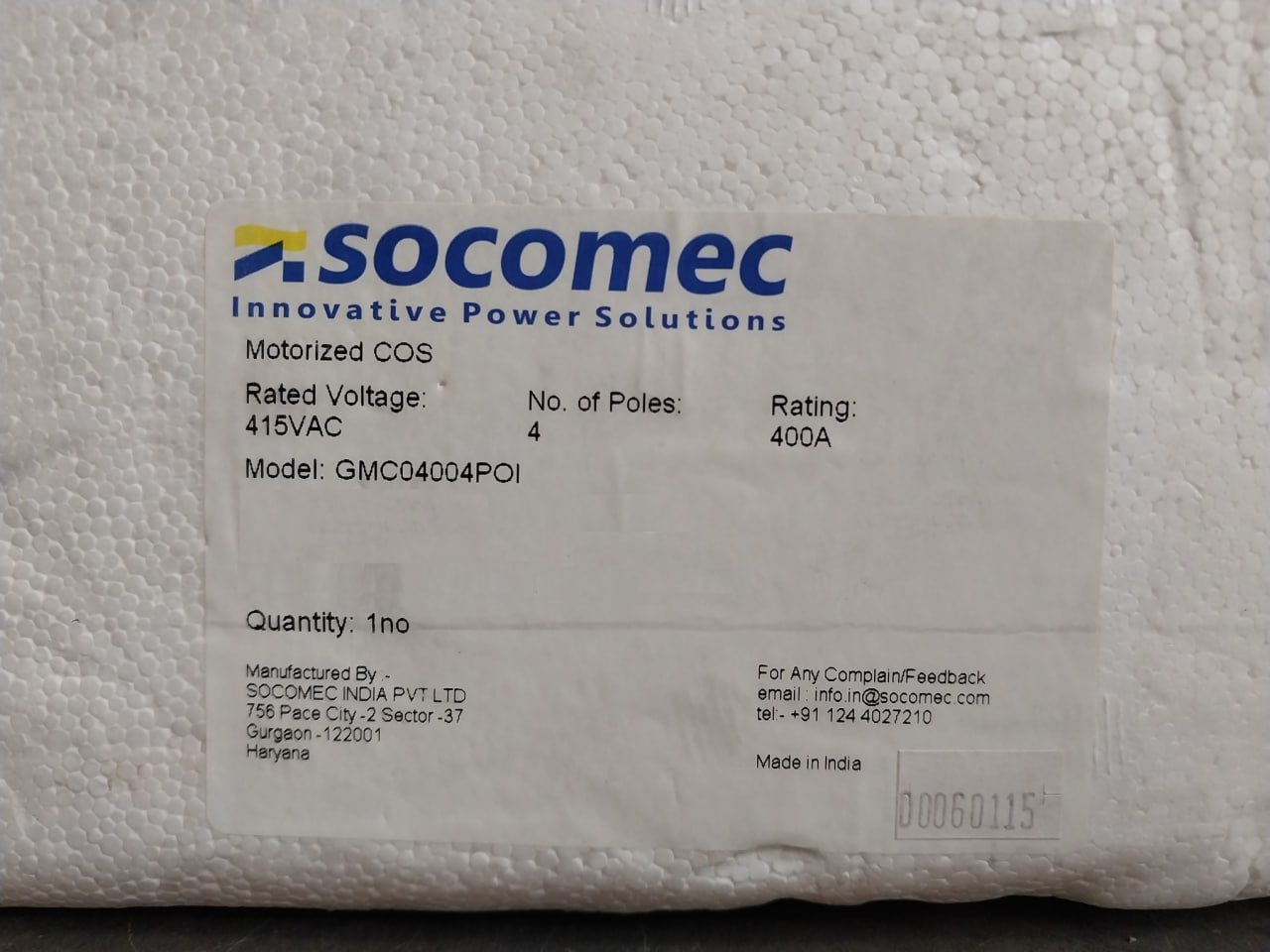 Socomec Mcos 400A Bypass Changeover Switch Ac-23A Gmc04004Poi 50/60Hz 4 Pole