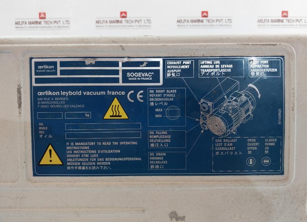 Sogevac Sv65 Bi Fc Oil Sealed Rotary Vane Pump 1000 Mbar 200-240V 1.5 Kw 14 Ac