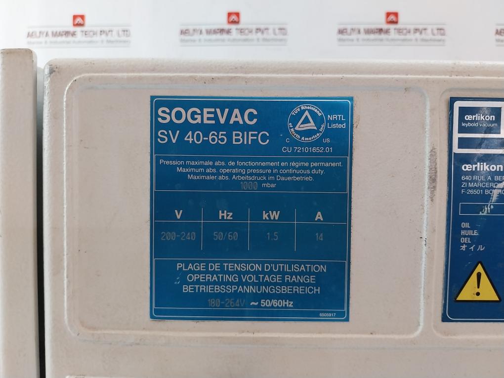 Sogevac Sv65 Bi Fc Single-stage Oil-sealed Rotary Vane Pump X Series Ek6700400