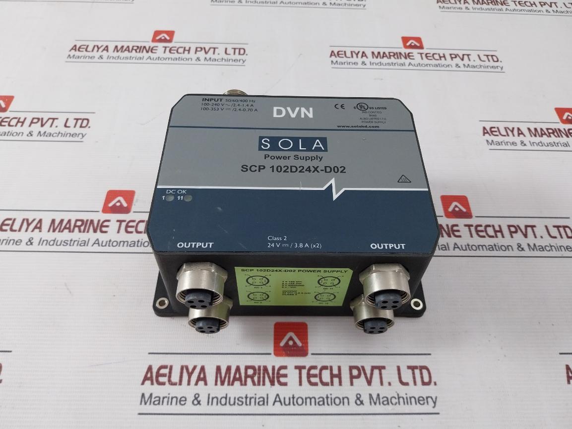 Sola Scp 102D24X-d02 Power Supply 24V/3.8A (X2) 50/60/400Hz 100-240V/2.4-1.4A