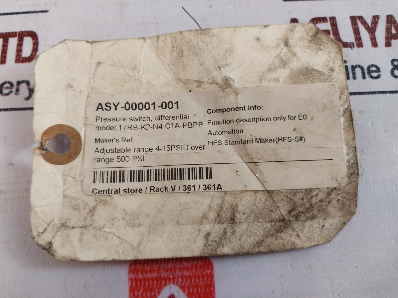 Sor 17Rb-k2-n4-c1A-pbpp Differential Pressure Switch 500 Psi