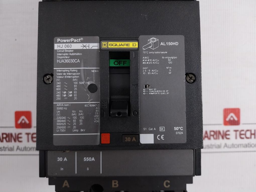 Square D H-frame Molded Case Circuit Breaker 750V 50/60Hz Hja36030Ca