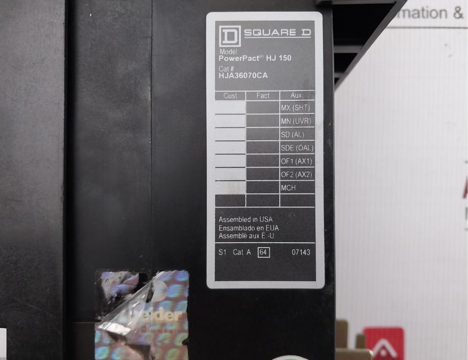 Square D/Schneider Electric 3 Pole Circuit Breaker Hja36070Ca Hj 150