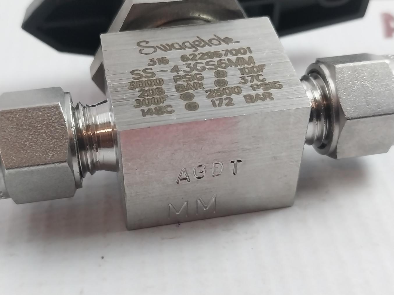Swagelok Ss-43Gs6Mm Ball Valve 6Mm Tube Fitting 3000 Psig 100F
