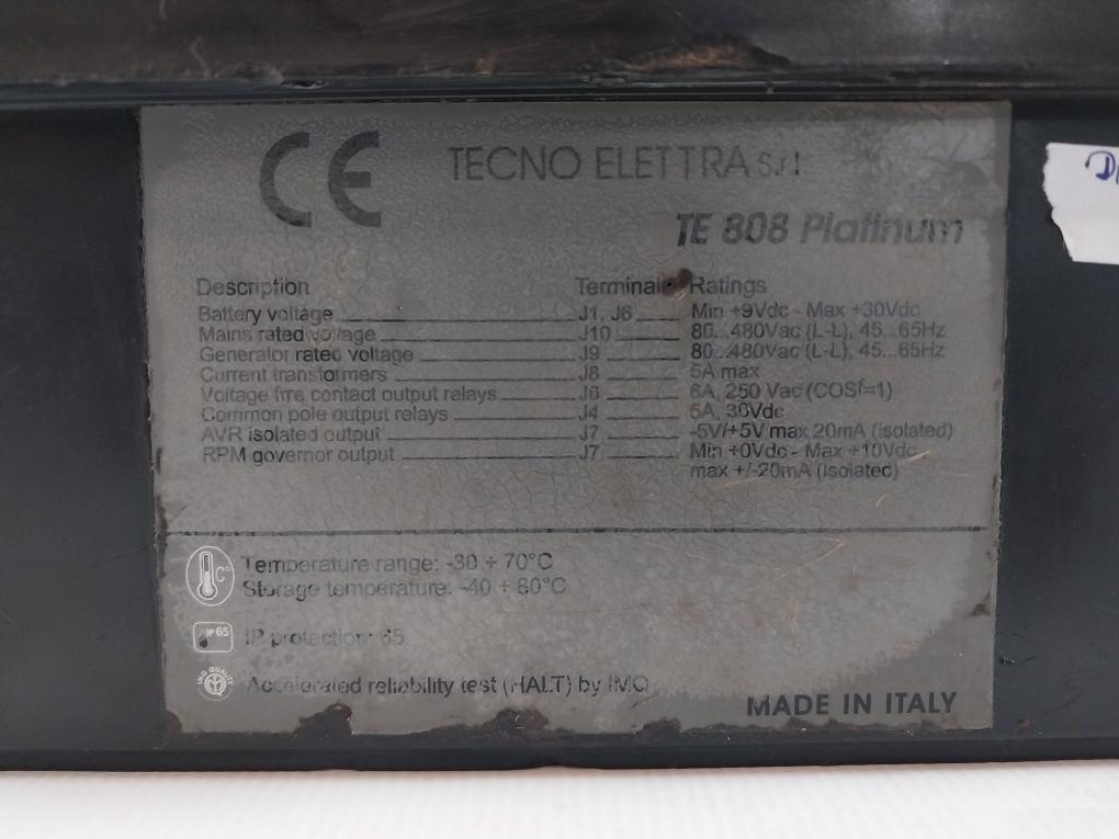 Te 808 Platinum Tecno Elettra 6A, 250 Vac Generator Controller