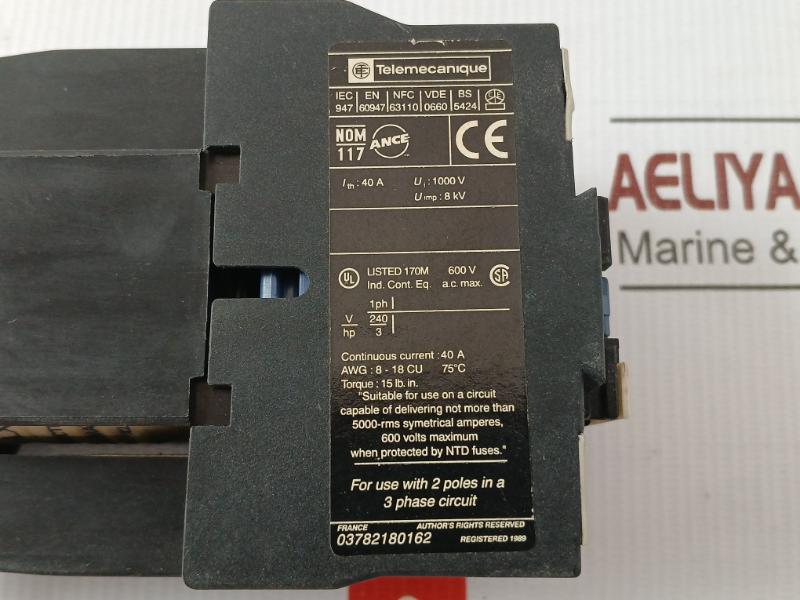 Telemecanique 1000V/40A Contactor Lp1 D25008Bd