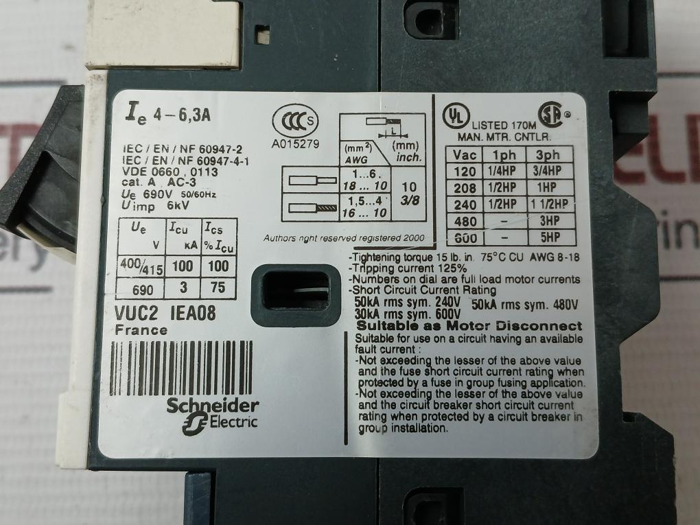 Telemecanique Gv2Me103 Motor Circuit Breaker Uimp 6Kv 50/60Hz