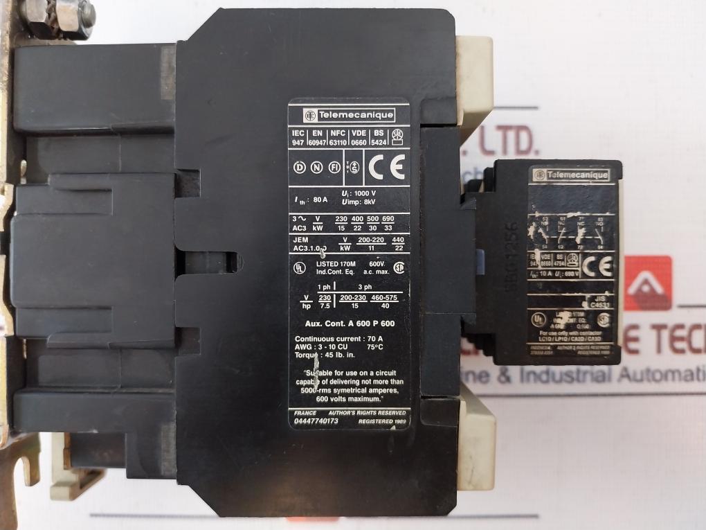 Telemecanique Lc1 D50 11/ La1 Dn22 Contactor Motor Control 80A 1000V