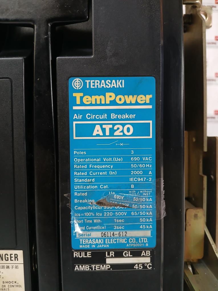 At20 Air Circuit Breaker 690V Ac 50/60 Hz 2000 A Terasaki Electric