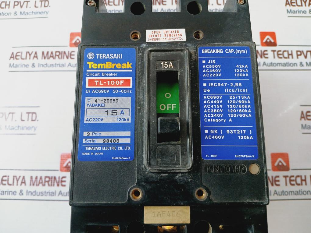 Terasaki Electric Tl-100F Tembreak Circuit Breaker 15A 3 Pole Ac220V 120Ka 2H0764Saa/K