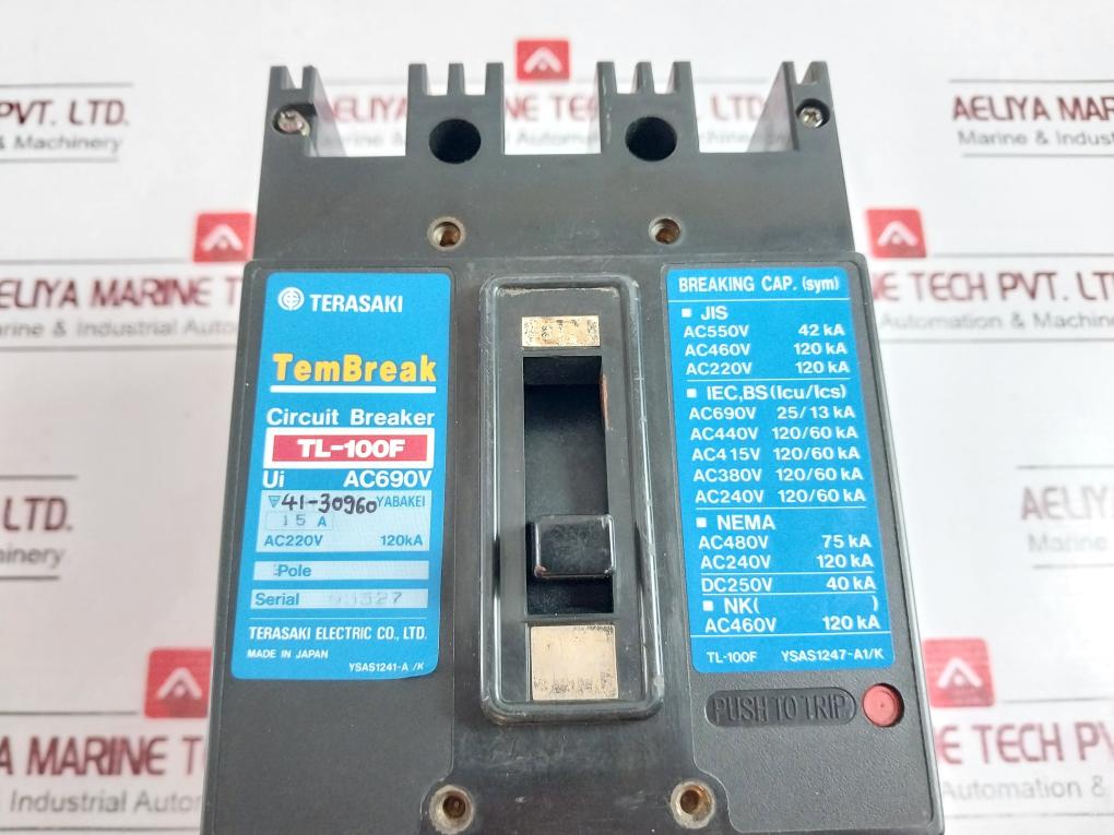 Terasaki Electric Tl-100F Tembreak Circuit Breaker 15A 3 Pole Ac690V 50/60Hz