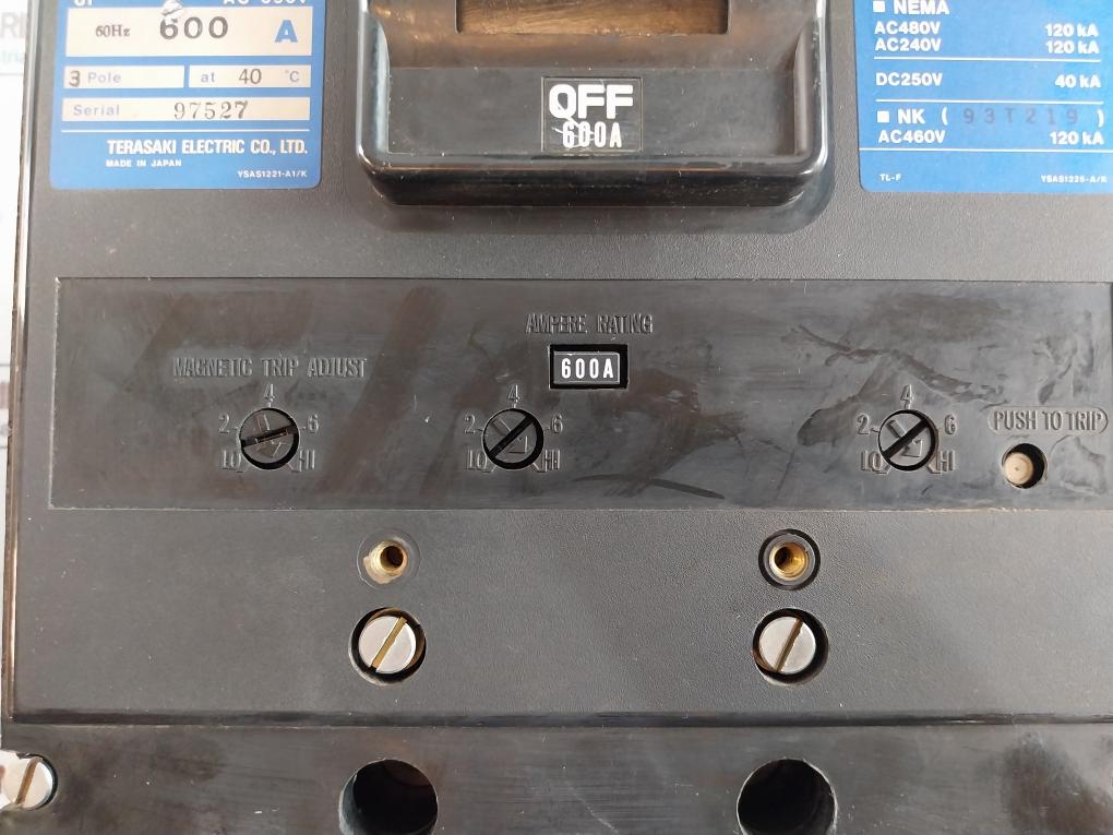 Terasaki Electric Tl-600F Tembreak Circuit Breaker 3-pole 600A Ac690V 50-60Hz