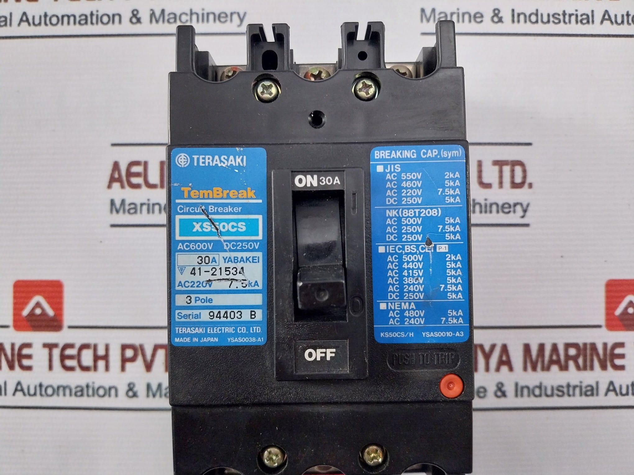 Terasaki Electric Xs50Cs 3 Pole Circuit Breaker 30A 250V