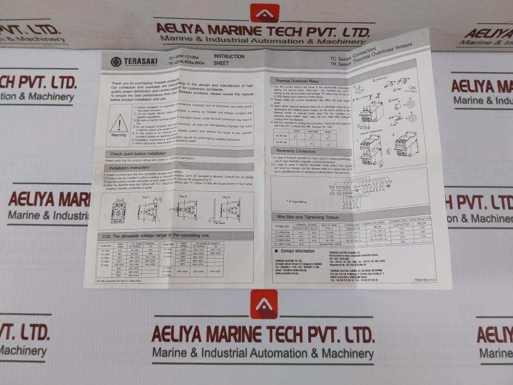 Terasaki Tc-185A 3P Contactor Tc Series A600 Q600 24V Tc-185A240