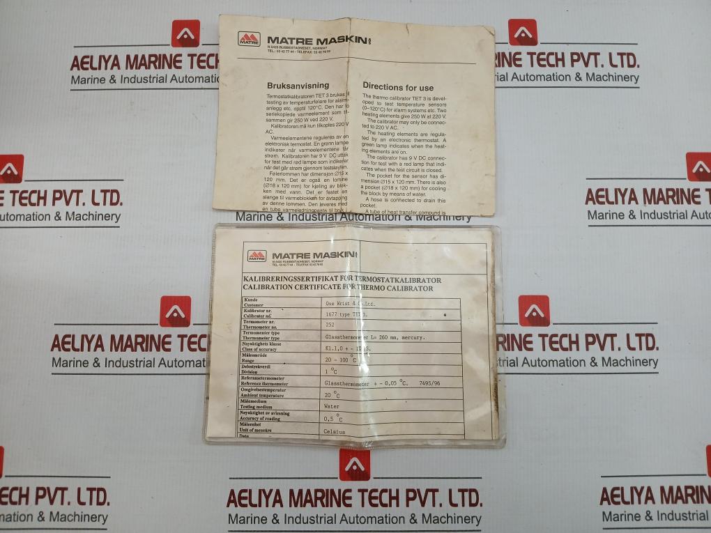 Tet3.1677 Portable Temperature Calibrator 220 Vac 50/60Hz Matre Maskin