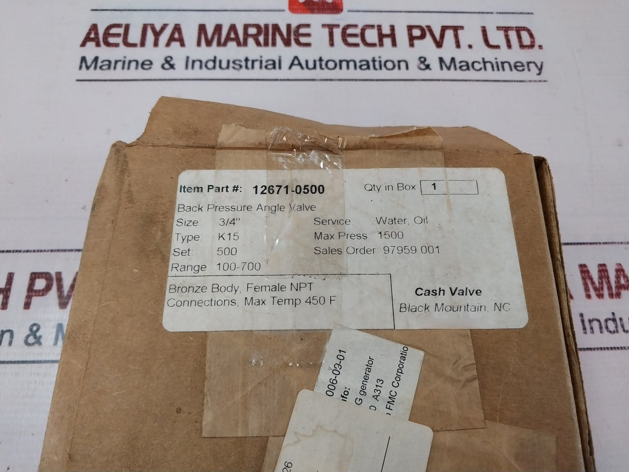Tyco 12671-0500 Cash Valve K15 Pressure Angle Valve 500Psi
