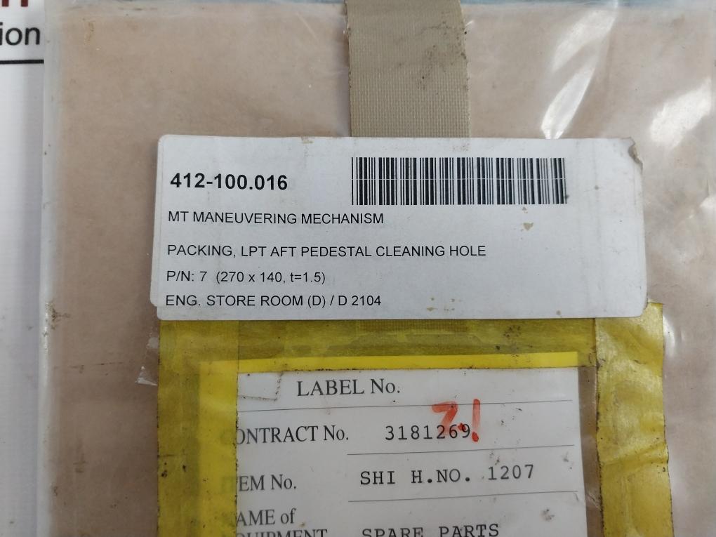 Valqua 6500 Packing For L.P Turbine Aft. Pedestal Cleaning Hole Cover