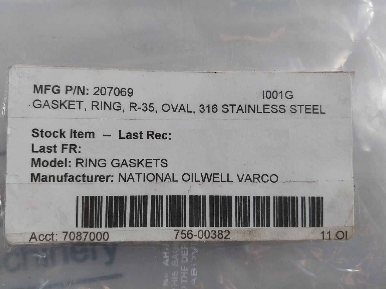 Vanco 6A0003 316 Stainless Steel Oval Ring Gasket 207069