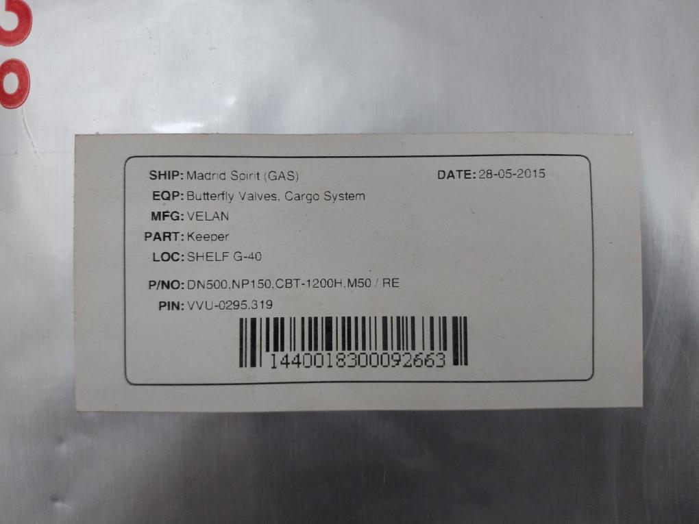 Velan Dn500 Np150 Butterfly Valve Keeper For Cargo System