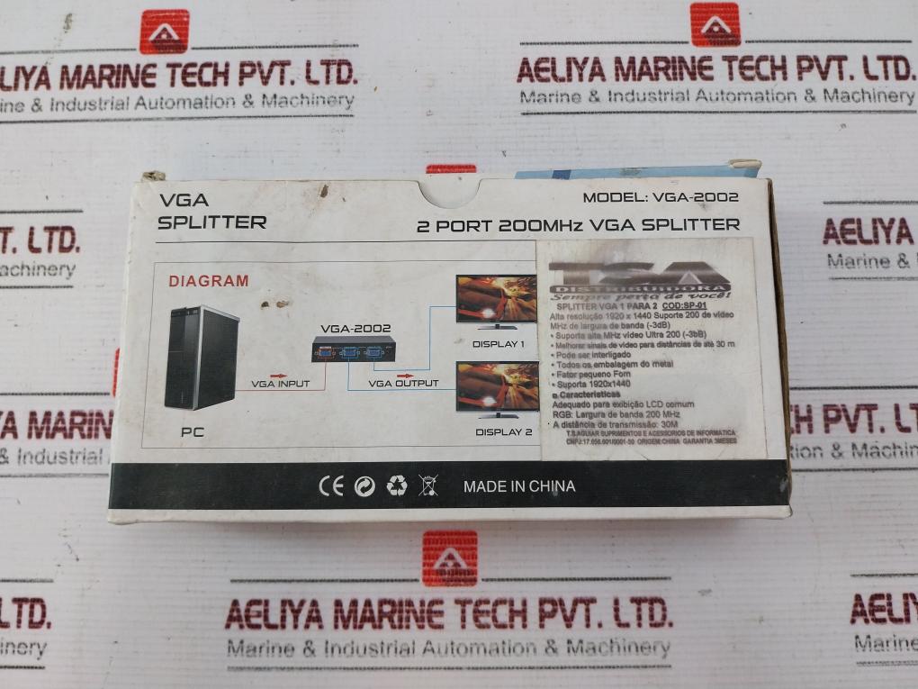 Vga Splitter Vga-2002 2-port 200Mhz Video Splitter With Ac/Dc Adaptor