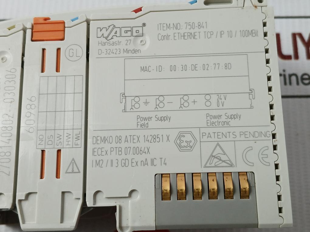 Wago 24V Dc Ethernet Tcp/Ip Programmable Fieldbus Controller 750-841