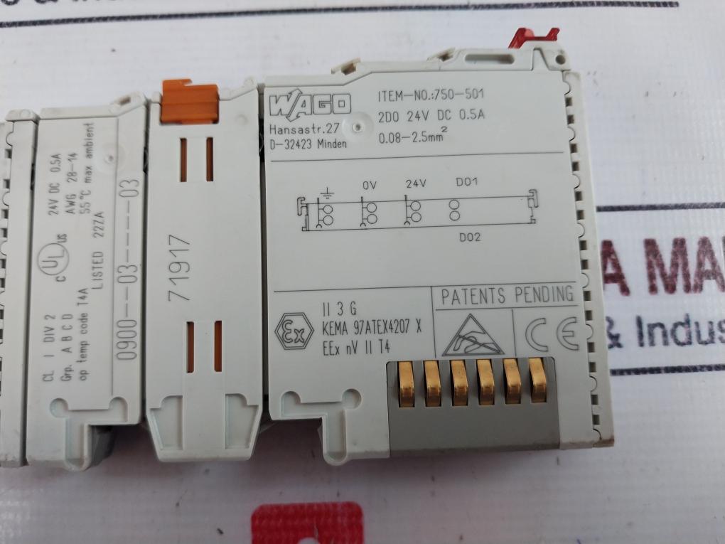 Wago 750-501 2-Channel Digital Output Module 24V DC 0.5A 71917