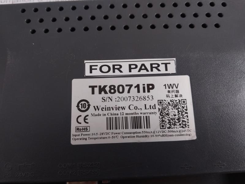 Weinview Tk8071Ip Hmi Display 10.5-28Vdc 300Ma At 24Vdc 0-50°C