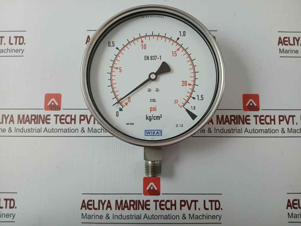 Wika 1.6 Kg/Cm² & Psi Pressure Gauge 232.50.160, 0-23Psi