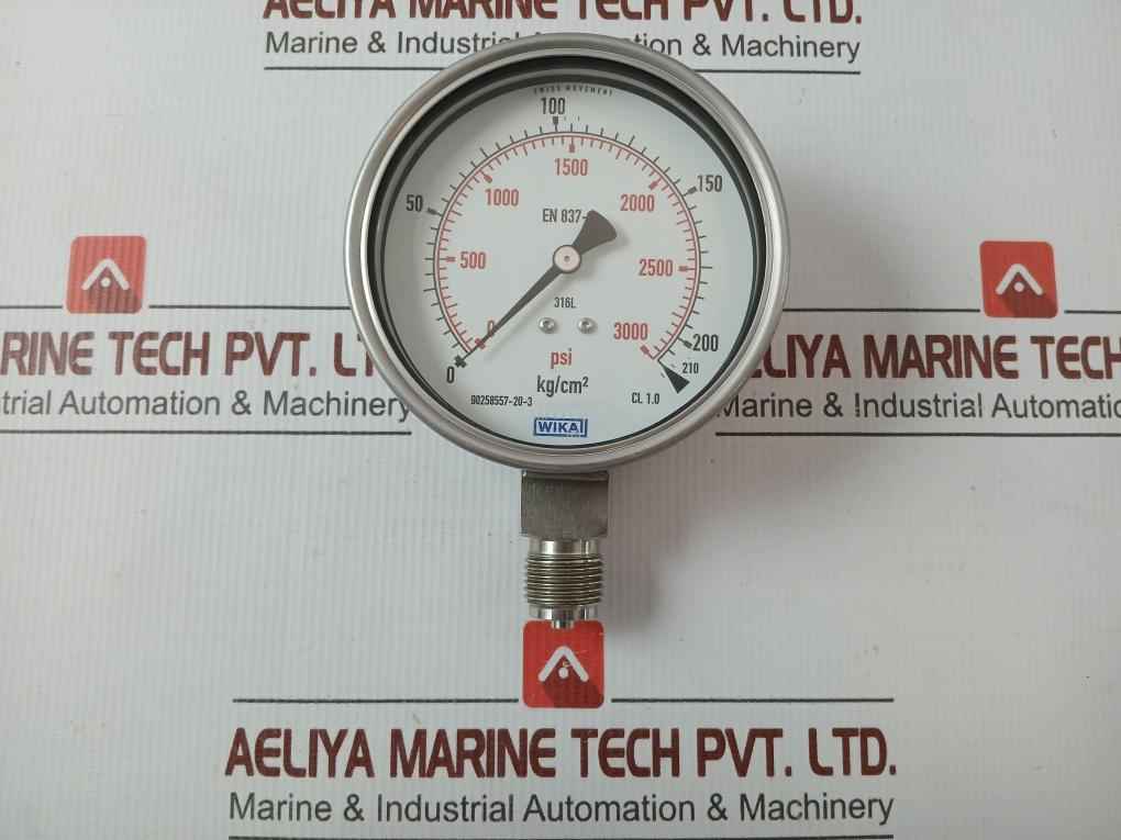 Wika Bourdon Tube Pressure Gauge 0 To 3000 Psi 1/2" Bsp Bottom 232.50.100