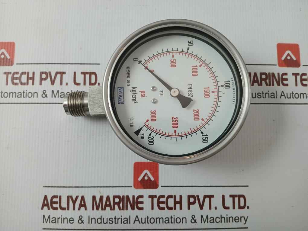 Wika Bourdon Tube Pressure Gauge 0 To 3000 Psi 1/2" Bsp Bottom 232.50.100