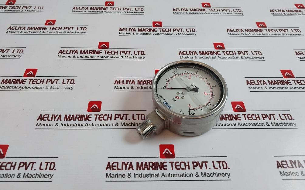Wika En 837-1 Pressure Gauge, 0-145 Psi, 0-10 Bar, Glycerin-filled