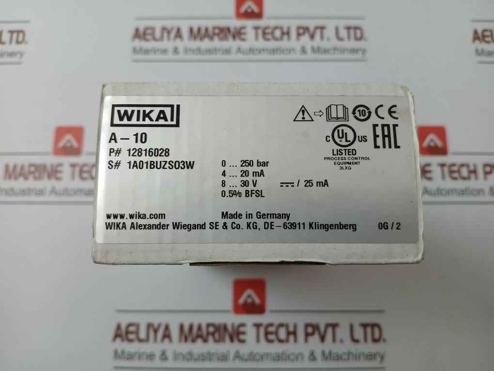 Wika Pressure Transmitter 0..250 Bar 4..20 Ma Part No: 12816028