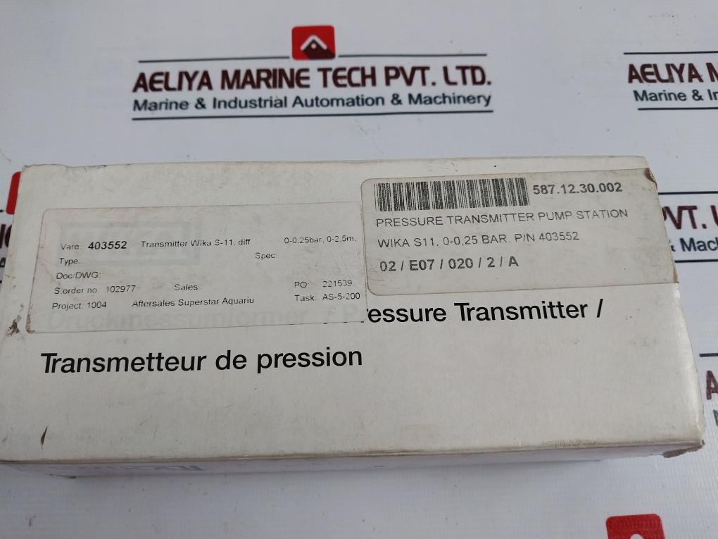 Wika S-11 Pressure Transmitter Pump Station 4-20 Ma